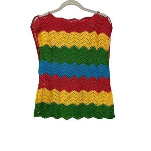 Crochet‎ Knit Tank Top Colorful Striped Sleeveless Festival Top